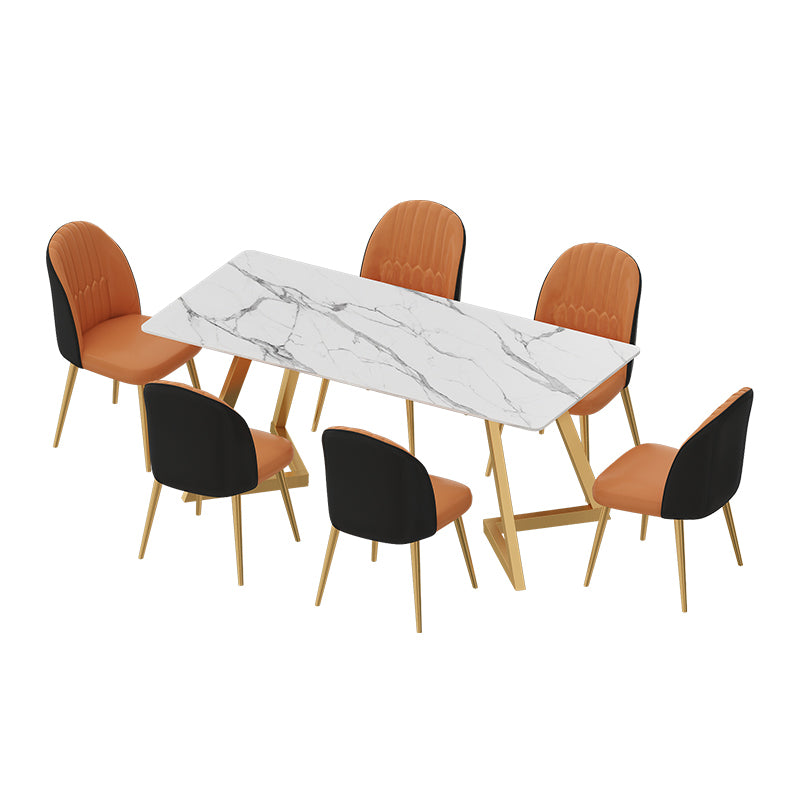 Glam Rectangle Dining Table Set 1/2/5/7 Pieces Dinette Set with White Sintered Stone Top