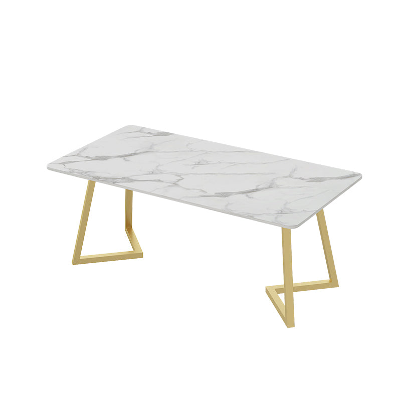 Glam Rectangle Dining Table Set 1/2/5/7 Pieces Dinette Set with White Sintered Stone Top