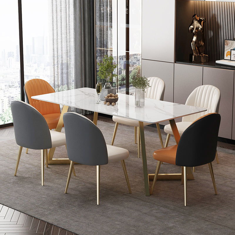 Glam Rectangle Dining Table Set 1/2/5/7 Pieces Dinette Set with White Sintered Stone Top