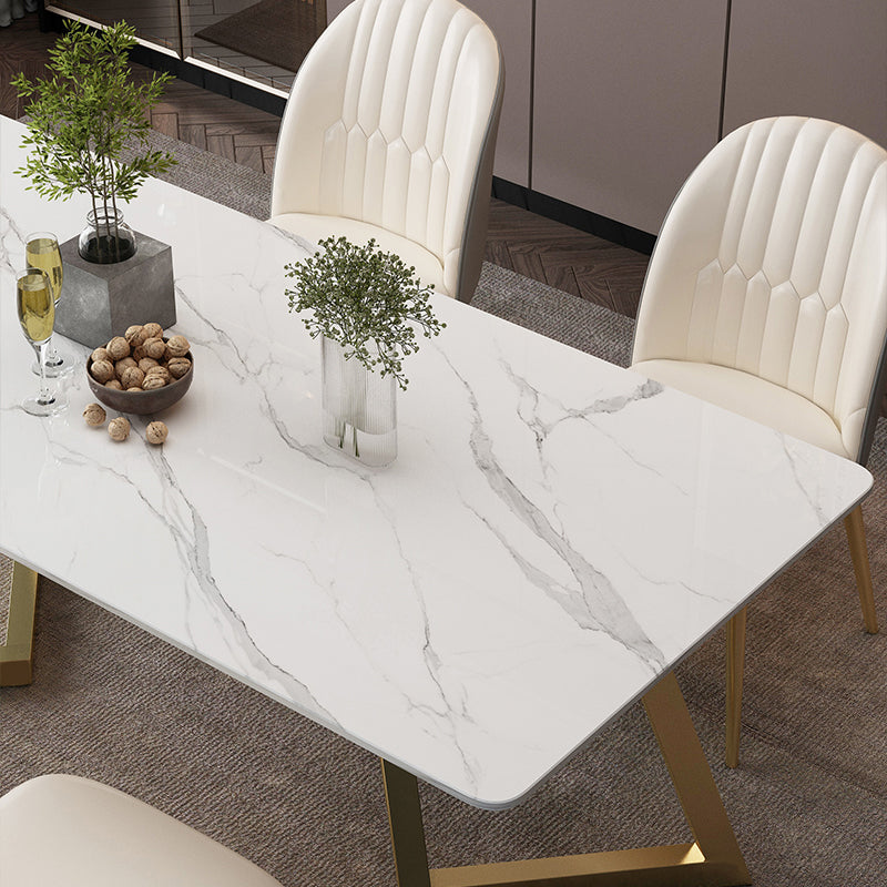 Glam Rectangle Dining Table Set 1/2/5/7 Pieces Dinette Set with White Sintered Stone Top