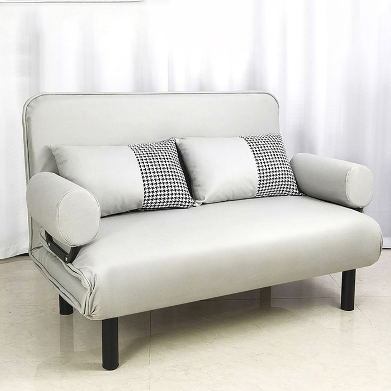 Modern Faux Leather Sofa 28.34" D x 32.28" H Recessed Arm Sofa