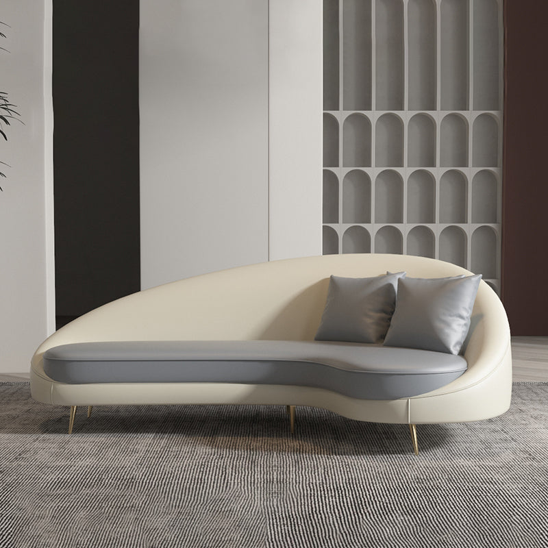 Faux Leather Curved Sofa Contemporary Sloped Arm Sofa for Living Room