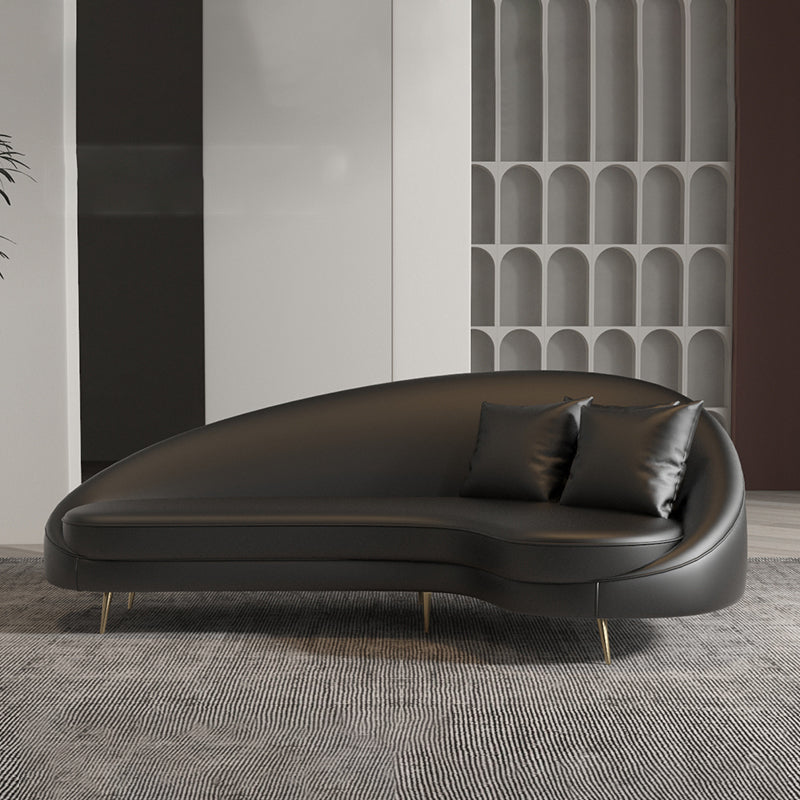 Faux Leather Curved Sofa Contemporary Sloped Arm Sofa for Living Room