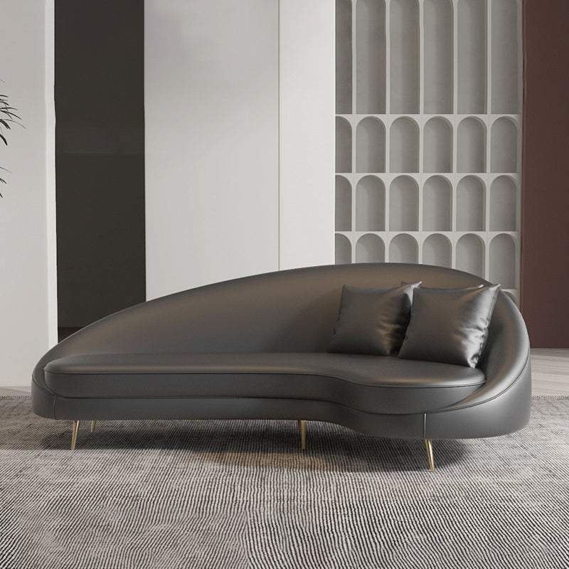 Faux Leather Curved Sofa Contemporary Sloped Arm Sofa for Living Room