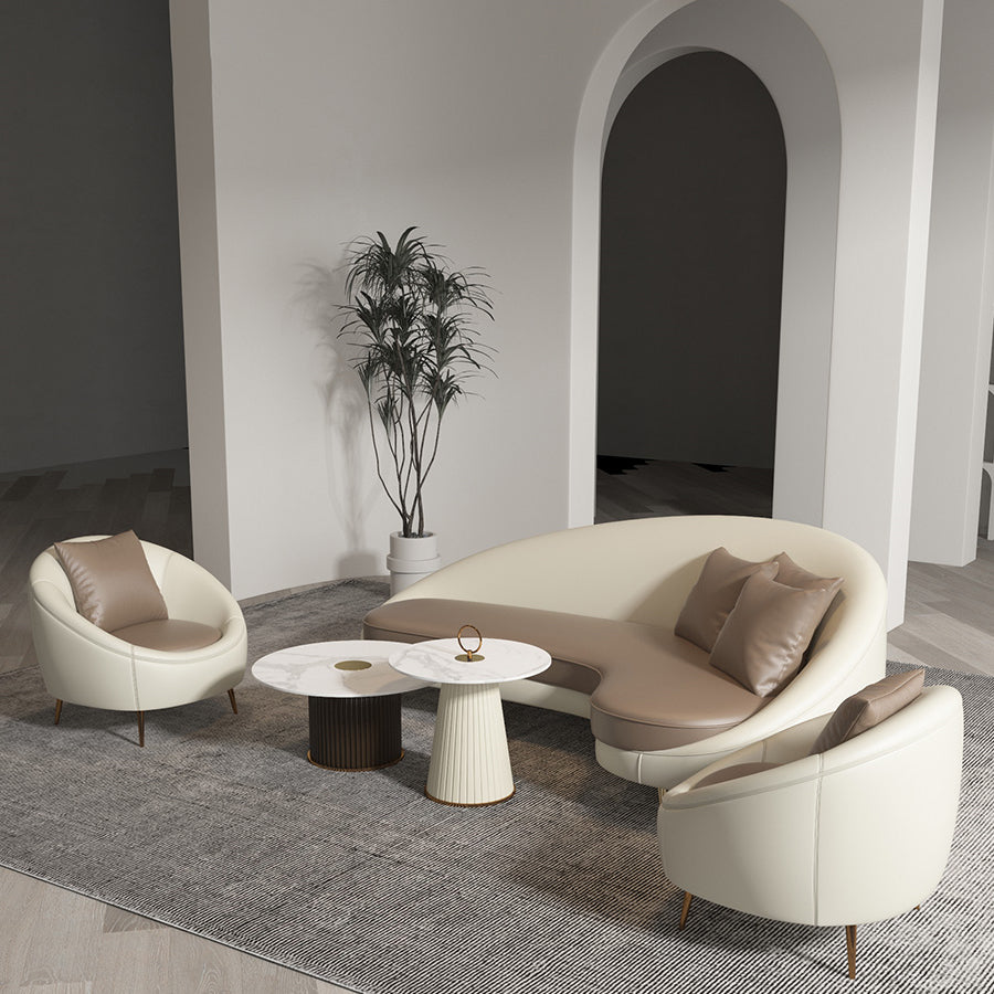 Faux Leather Curved Sofa Contemporary Sloped Arm Sofa for Living Room