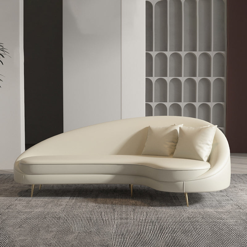 Faux Leather Curved Sofa Contemporary Sloped Arm Sofa for Living Room