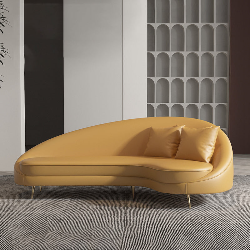 Faux Leather Curved Sofa Contemporary Sloped Arm Sofa for Living Room