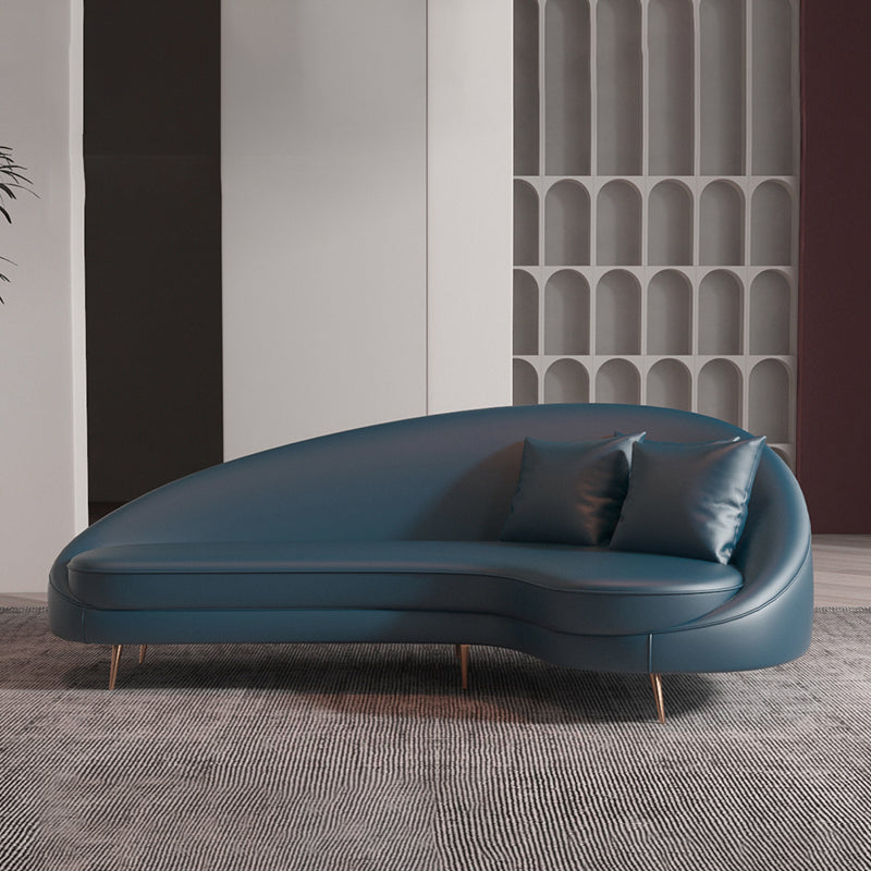 Faux Leather Curved Sofa Contemporary Sloped Arm Sofa for Living Room