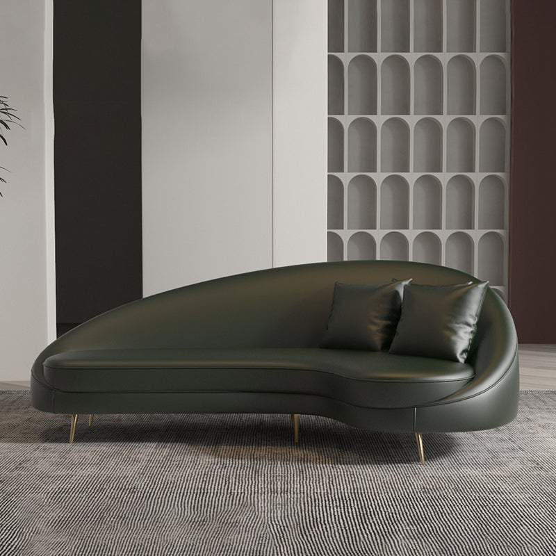 Faux Leather Curved Sofa Contemporary Sloped Arm Sofa for Living Room