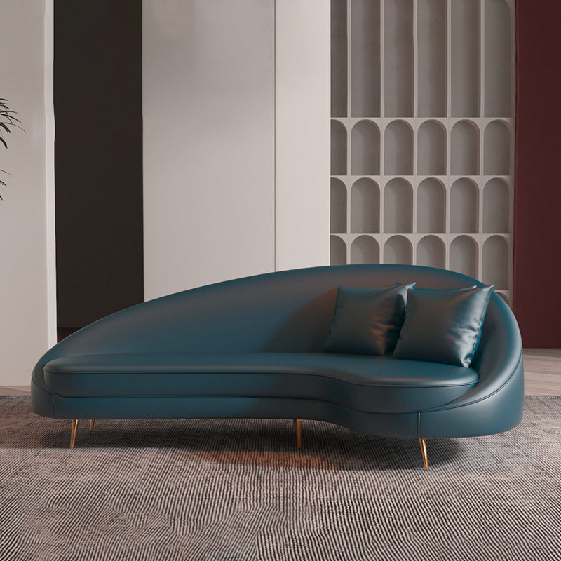 Faux Leather Curved Sofa Contemporary Sloped Arm Sofa for Living Room