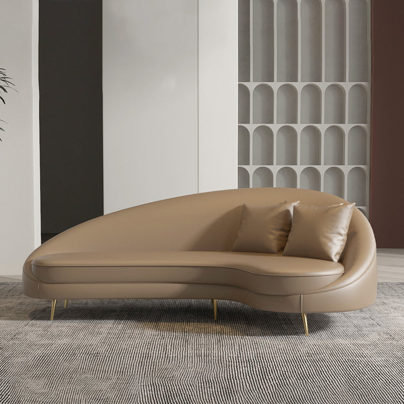 Faux Leather Curved Sofa Contemporary Sloped Arm Sofa for Living Room