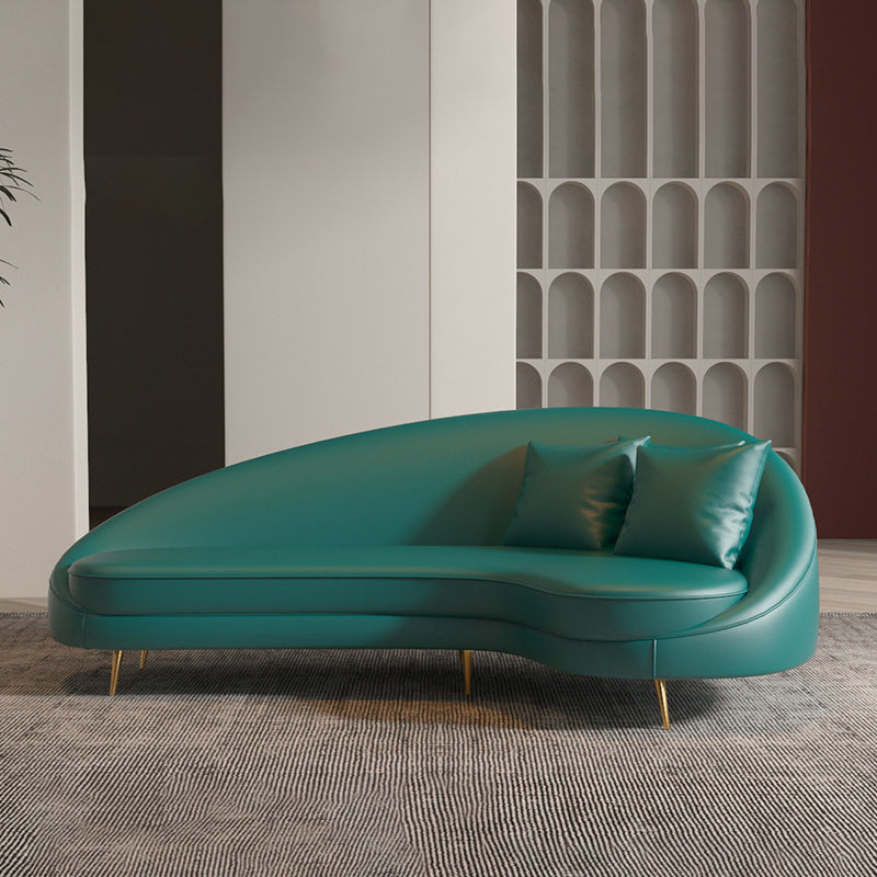 Faux Leather Curved Sofa Contemporary Sloped Arm Sofa for Living Room
