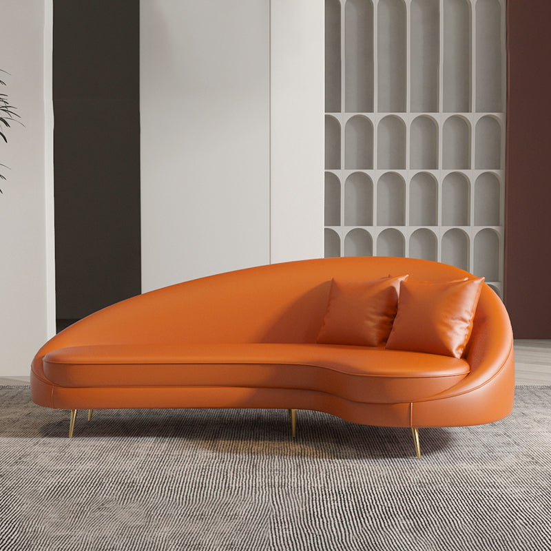 Faux Leather Curved Sofa Contemporary Sloped Arm Sofa for Living Room