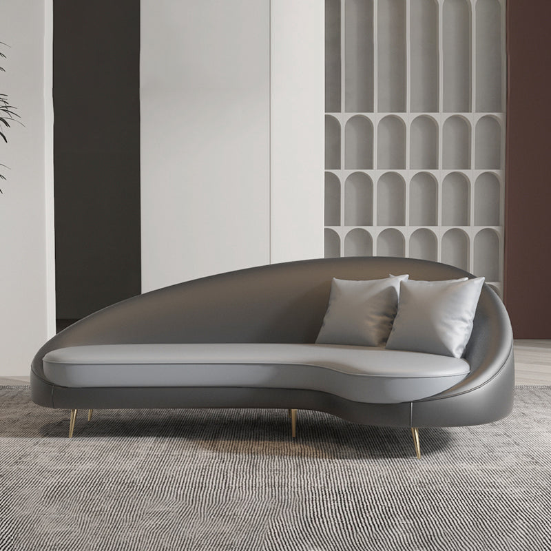 Faux Leather Curved Sofa Contemporary Sloped Arm Sofa for Living Room