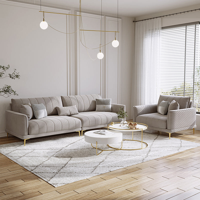 Contemporary Square Standard Arm Settee Couch with Pillows in Grey
