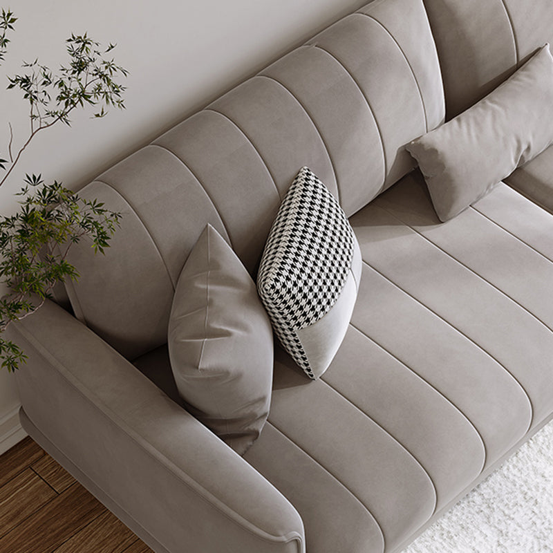 Contemporary Square Standard Arm Settee Couch with Pillows in Grey