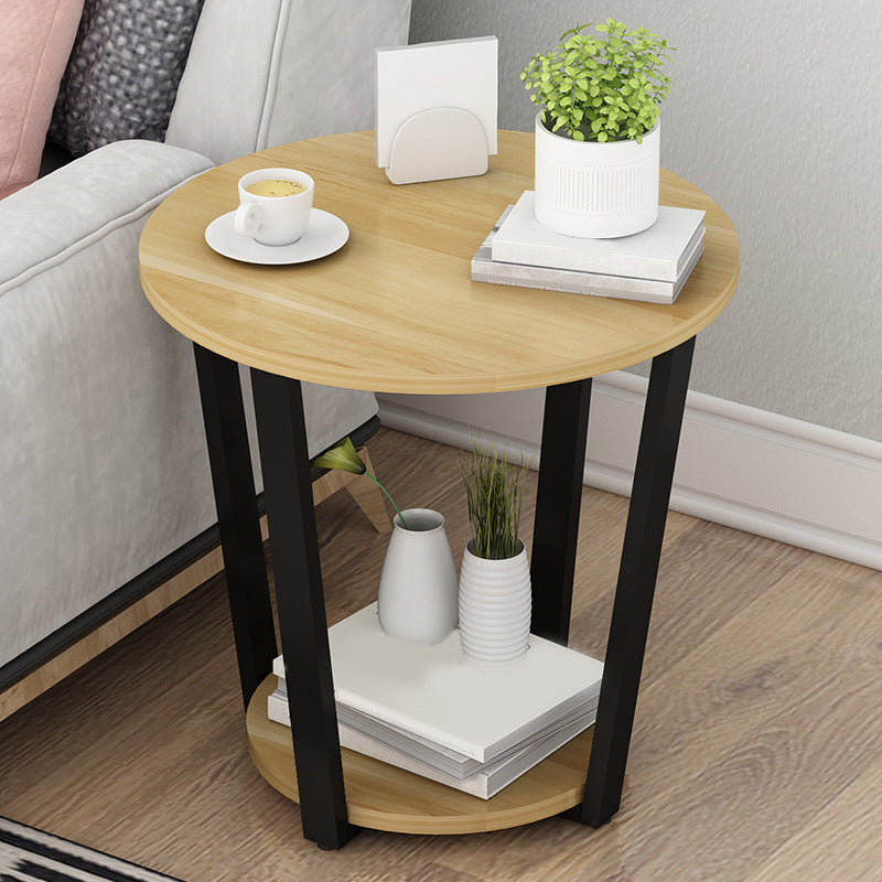 22.4" Tall Steel 4 Legs End Table Round Wood Side End Table with Shelf