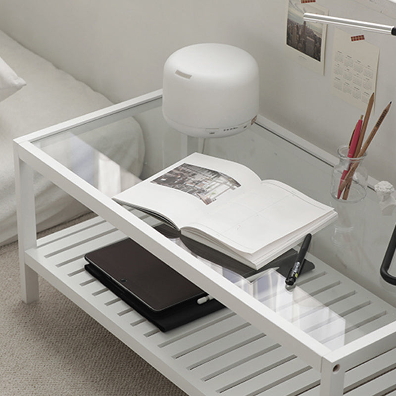 Modern 4 Legs Wood Base Rectangular Acrylic Top Coffee Table with Shelf