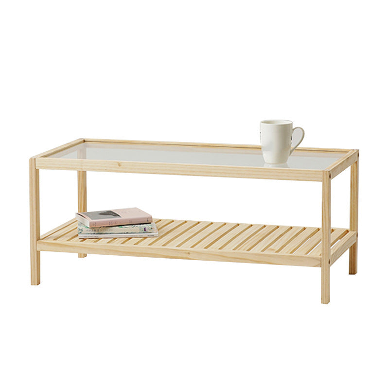 Modern 4 Legs Wood Base Rectangular Acrylic Top Coffee Table with Shelf