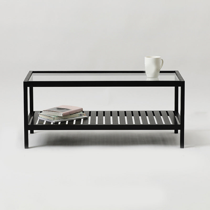 Modern 4 Legs Wood Base Rectangular Acrylic Top Coffee Table with Shelf