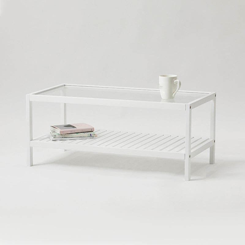 Modern 4 Legs Wood Base Rectangular Acrylic Top Coffee Table with Shelf