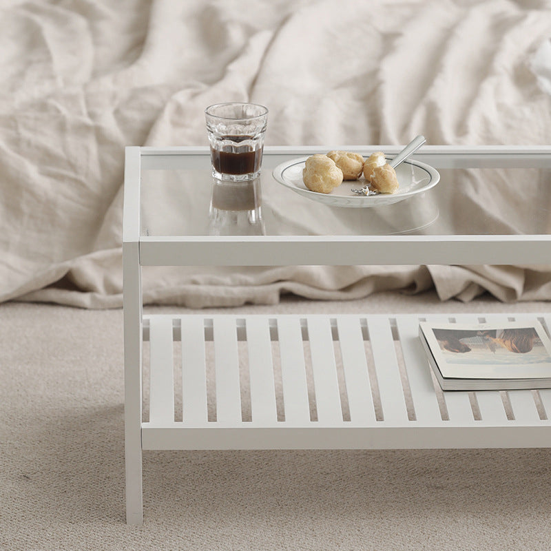 Modern 4 Legs Wood Base Rectangular Acrylic Top Coffee Table with Shelf