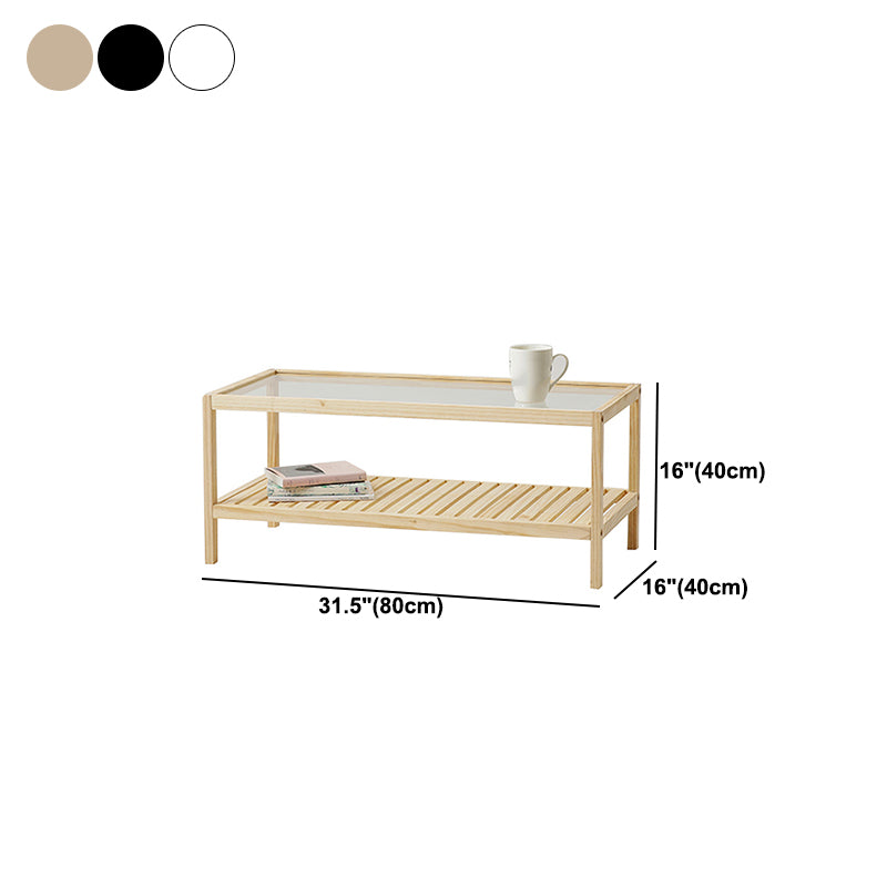 Modern 4 Legs Wood Base Rectangular Acrylic Top Coffee Table with Shelf