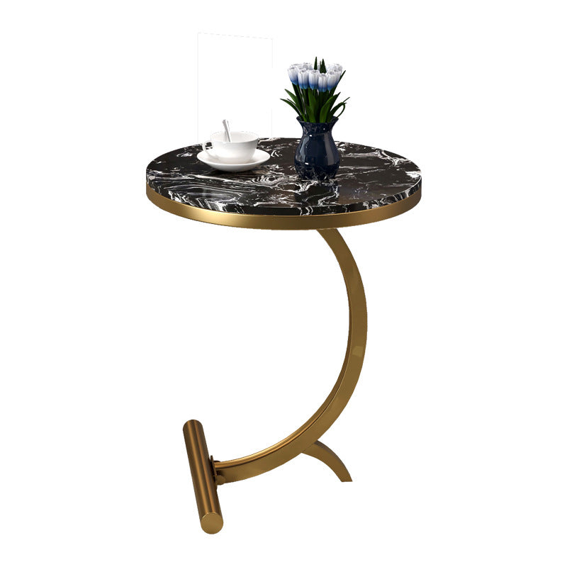 23.6" Tall Metal C Side Table Modern Round Black/White Marble End Table