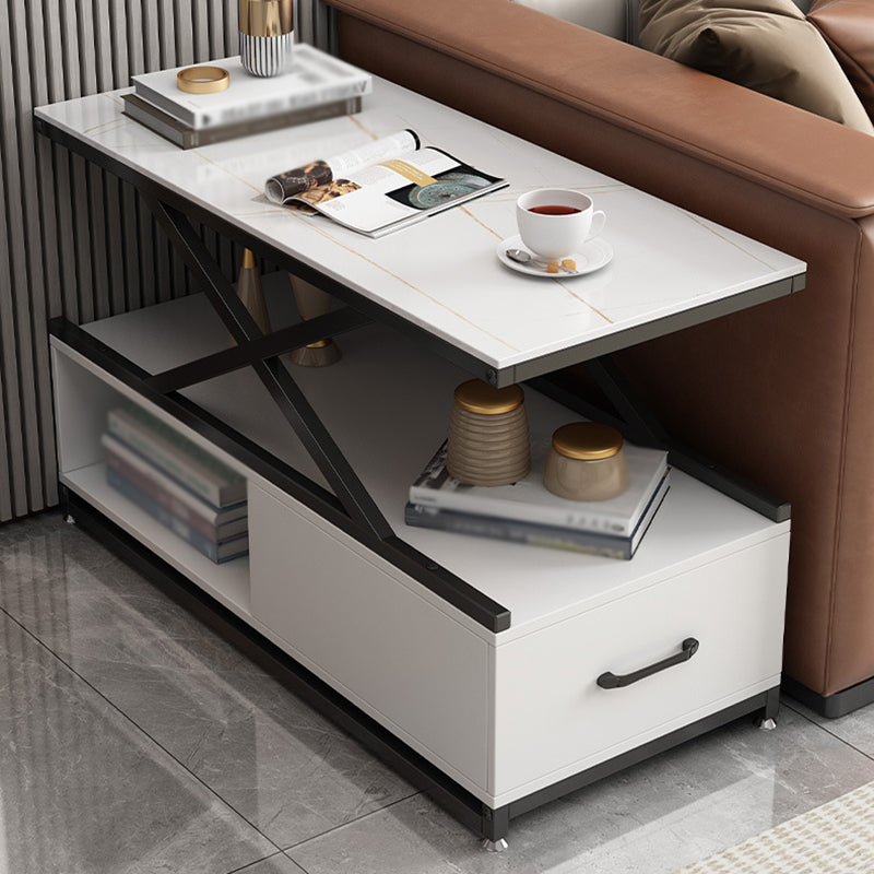 Block Base Design Cocktail Table Tempered Glass Desktop Rectangular Metal Coffee Table