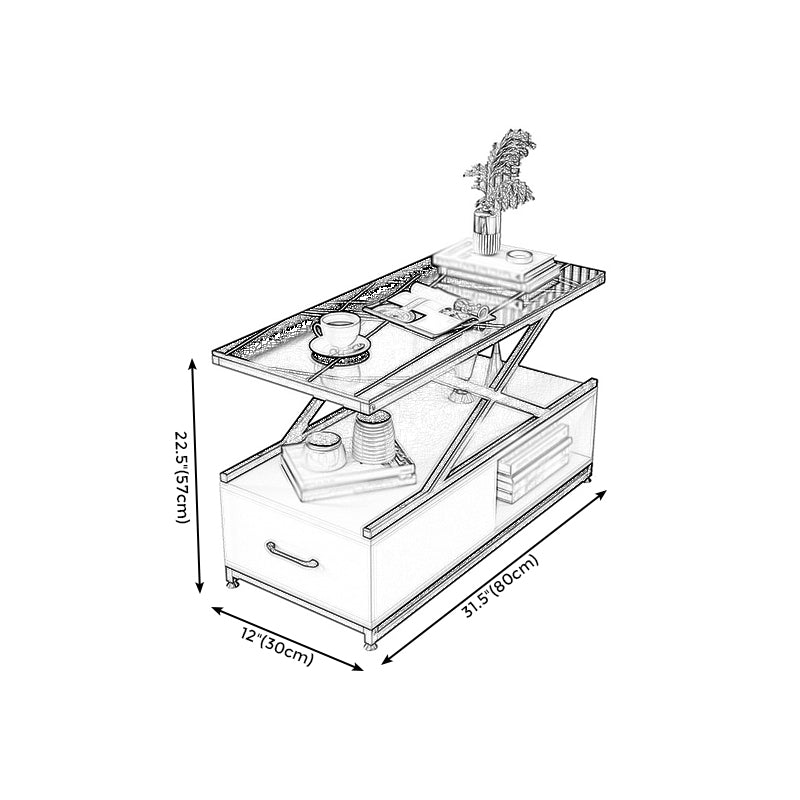 Block Base Design Cocktail Table Tempered Glass Desktop Rectangular Metal Coffee Table
