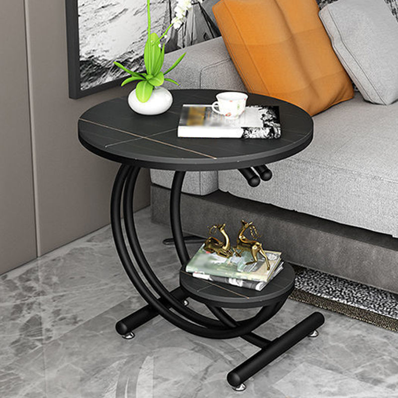 Modern Metal Black/Gold C Side Table Slate Round End Table with Storage