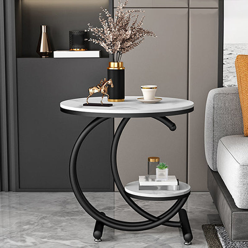 Modern Metal Black/Gold C Side Table Slate Round End Table with Storage