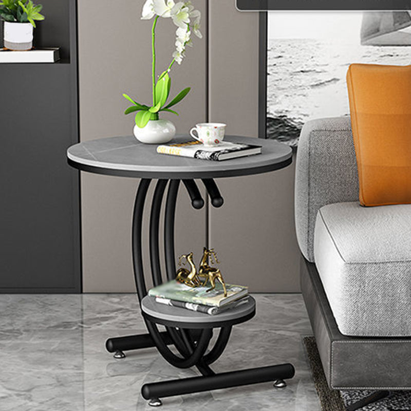 Modern Metal Black/Gold C Side Table Slate Round End Table with Storage