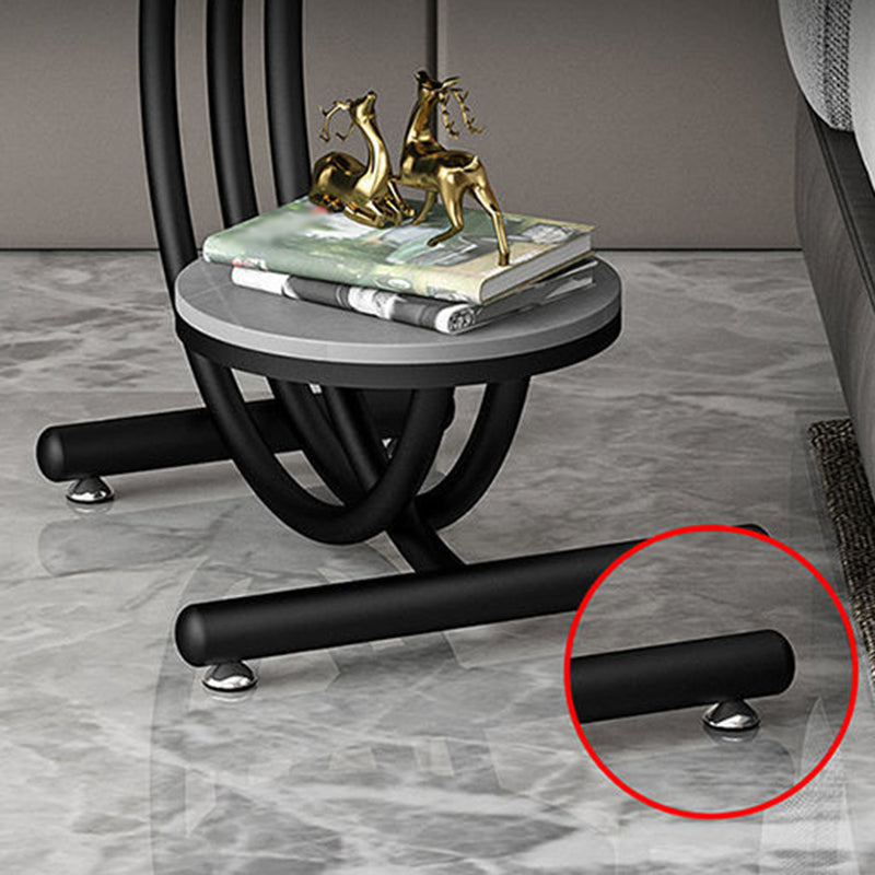 Modern Metal Black/Gold C Side Table Slate Round End Table with Storage