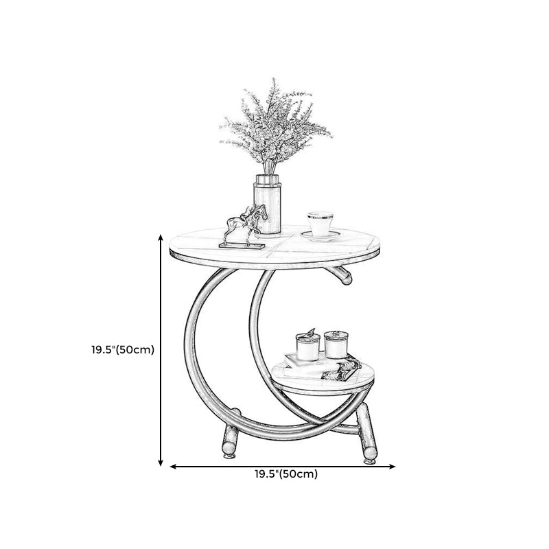 Modern Metal Black/Gold C Side Table Slate Round End Table with Storage