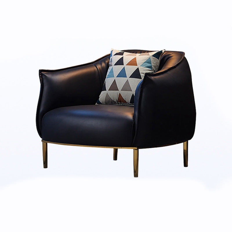 Solid Color Living Room Leather Arms Included with Goldtone Legs Barrel Chair