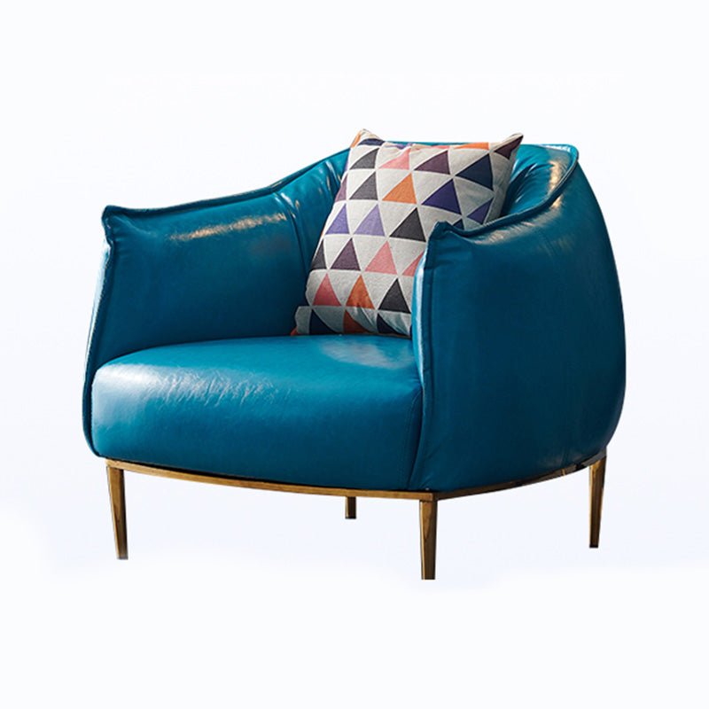 Solid Color Living Room Leather Arms Included with Goldtone Legs Barrel Chair