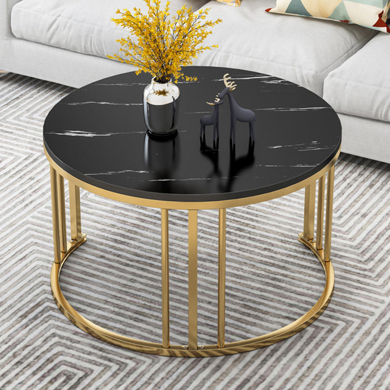 17.7"/14.9" Tall Modern Steel Frame Black/White Round Wood Top Coffee Table