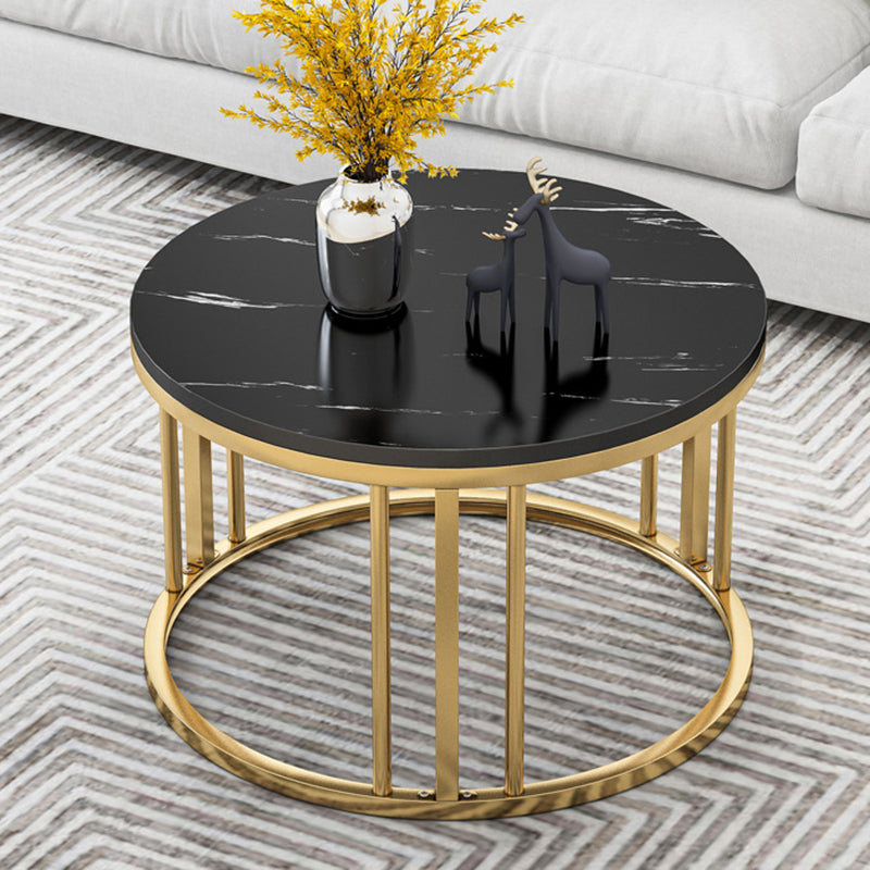 17.7"/14.9" Tall Modern Steel Frame Black/White Round Wood Top Coffee Table