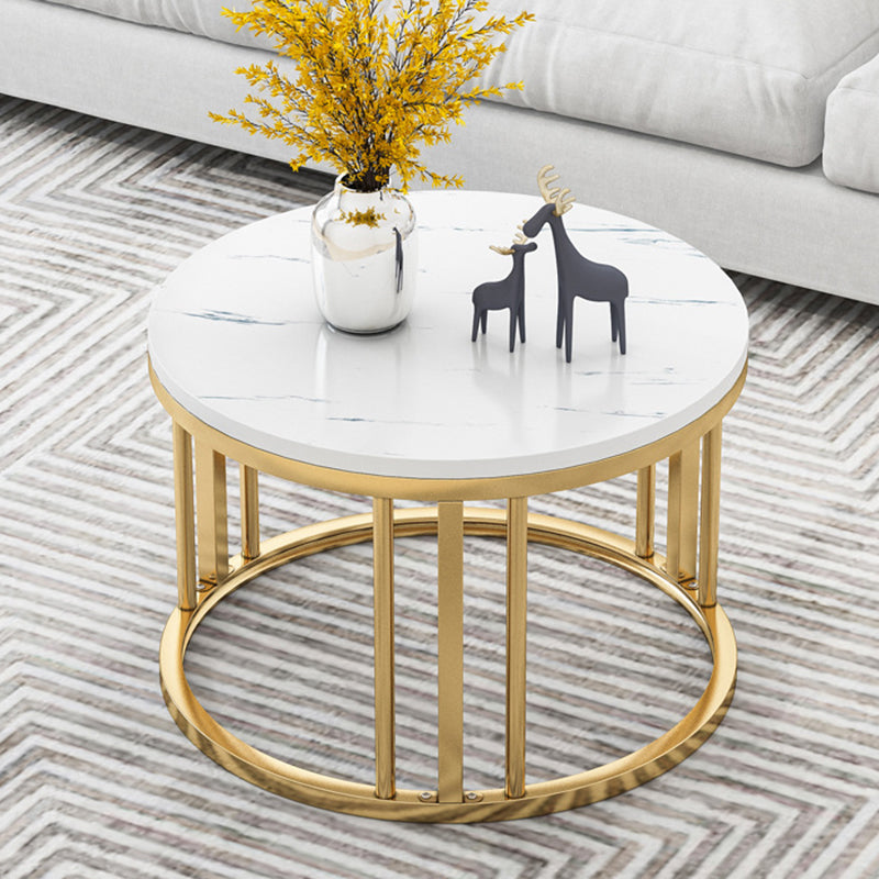 17.7"/14.9" Tall Modern Steel Frame Black/White Round Wood Top Coffee Table