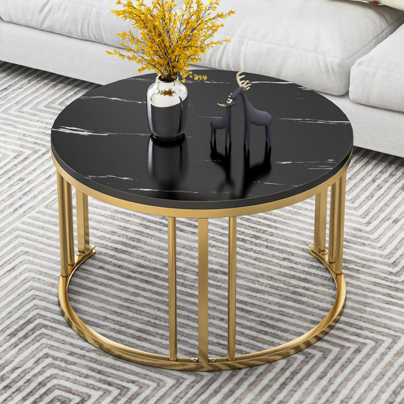 17.7"/14.9" Tall Modern Steel Frame Black/White Round Wood Top Coffee Table