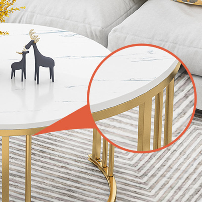 17.7"/14.9" Tall Modern Steel Frame Black/White Round Wood Top Coffee Table