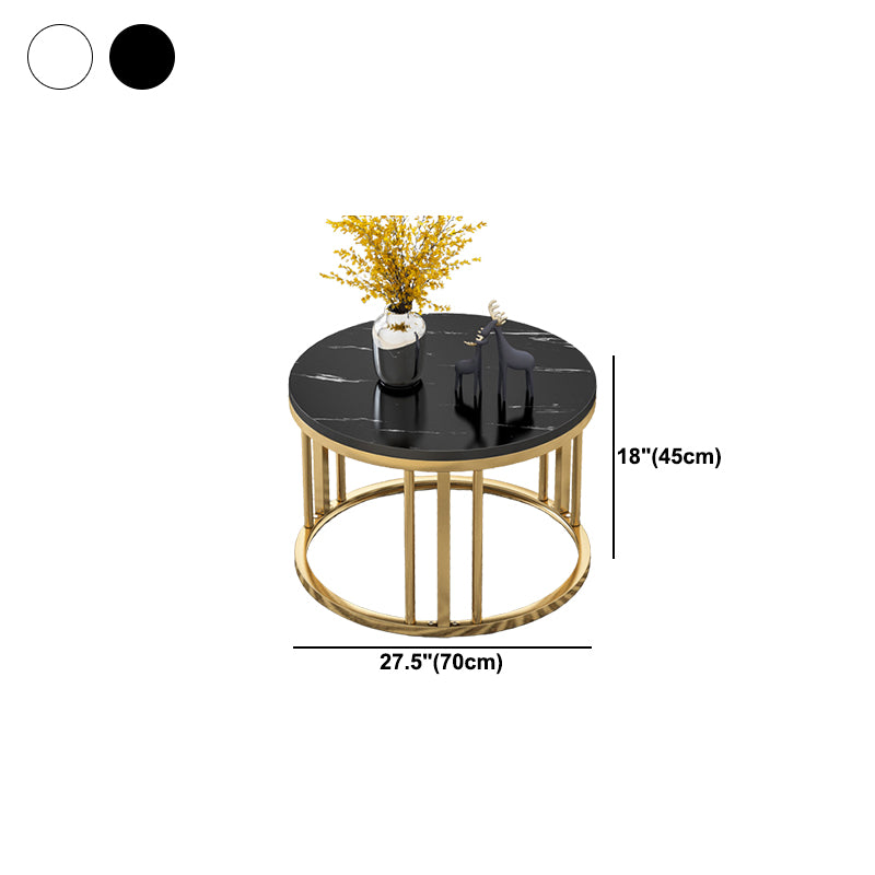 17.7"/14.9" Tall Modern Steel Frame Black/White Round Wood Top Coffee Table