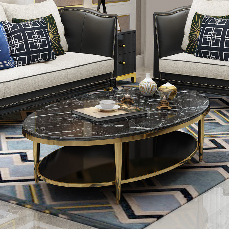16.5" H Modern 4 Leg Steel Base Marble Oval Top Coffee Table