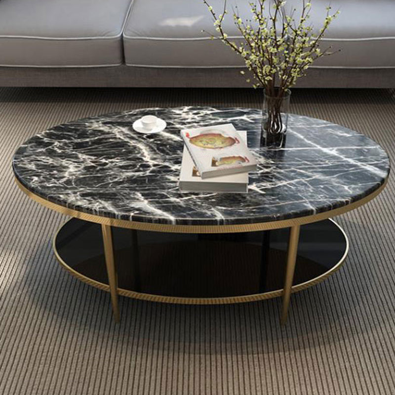16.5" H Modern 4 Leg Steel Base Marble Oval Top Coffee Table