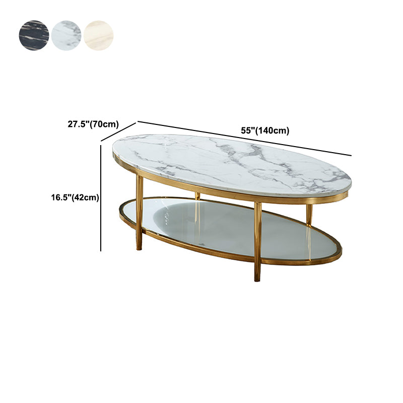 16.5" H Modern 4 Leg Steel Base Marble Oval Top Coffee Table