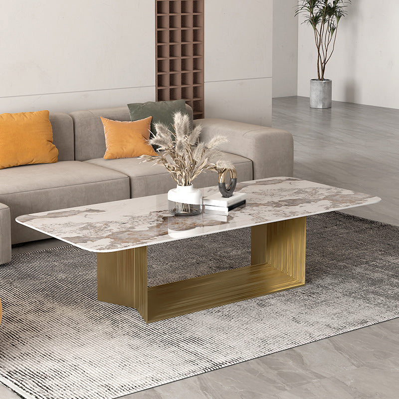 16.5"H Modern Sled Metal Base White Slate Square Top Coffee Table