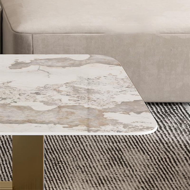 16.5"H Modern Sled Metal Base White Slate Square Top Coffee Table