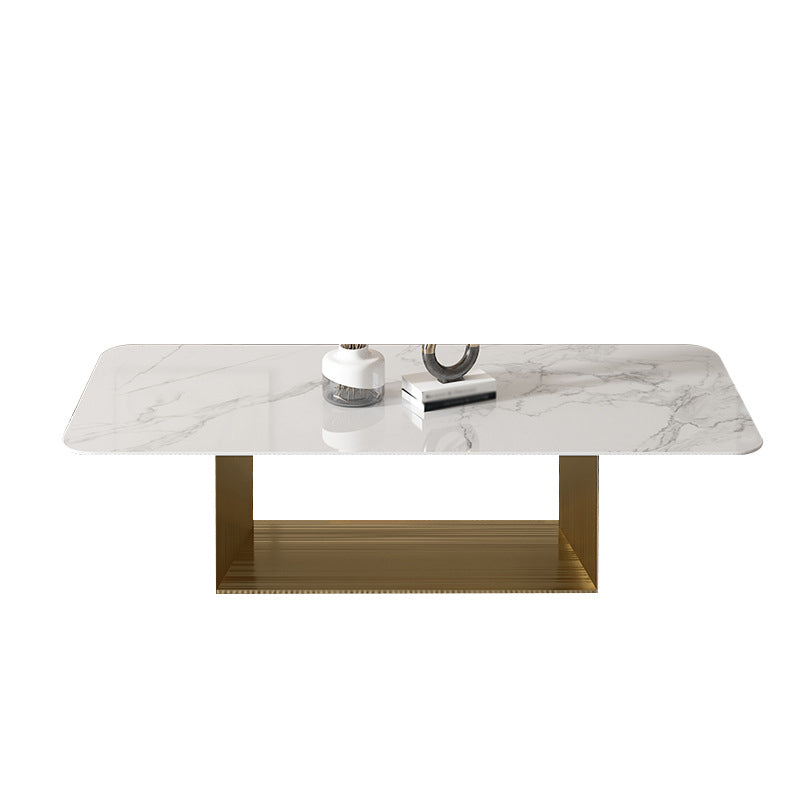 16.5"H Modern Sled Metal Base White Slate Square Top Coffee Table
