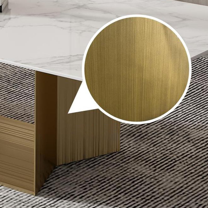 16.5"H Modern Sled Metal Base White Slate Square Top Coffee Table